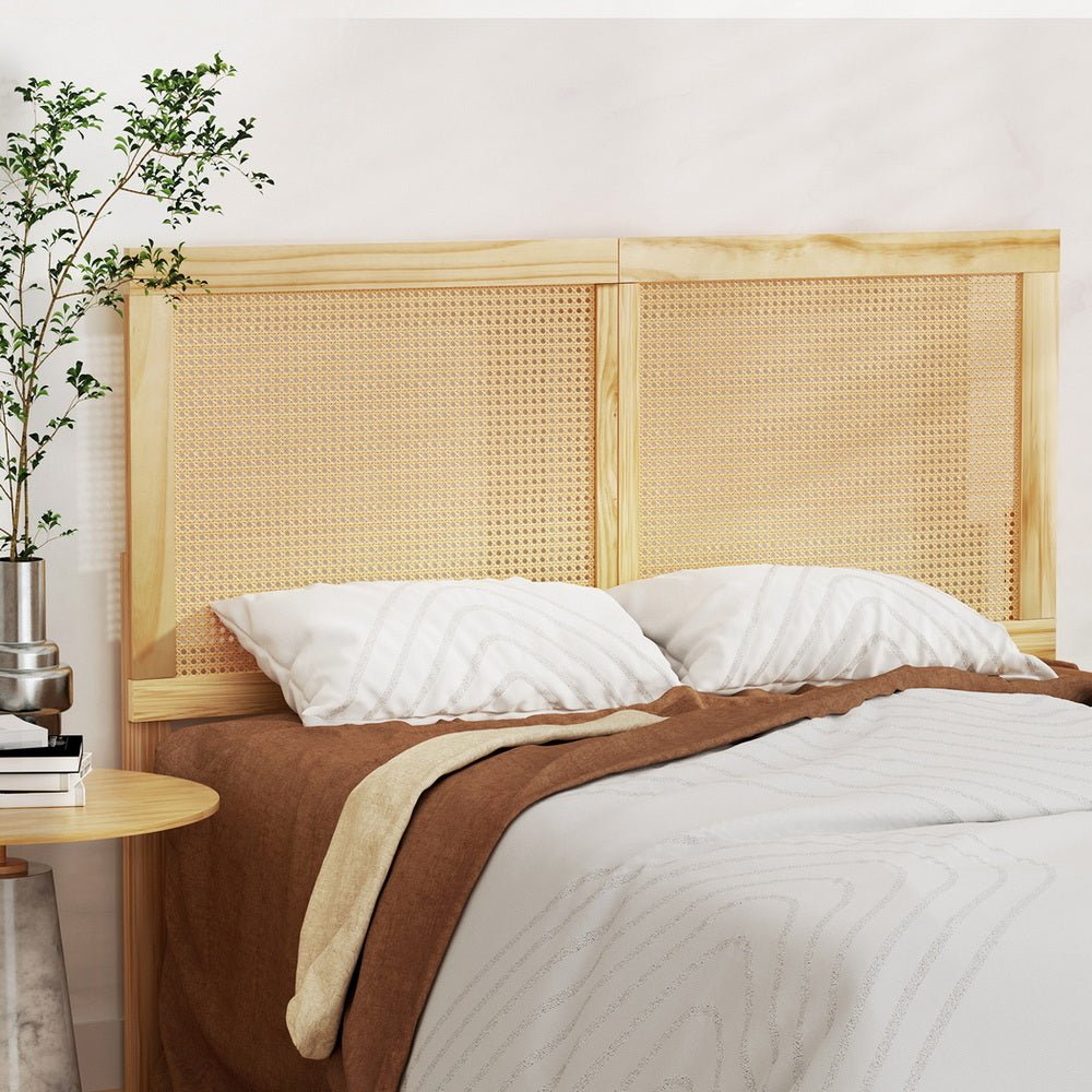 Bed Frame Double Size with Rattan Headboard Wooden Bed Base BRUNO - Furniture > Bedroom > Beds & Bed Frames - Rivercity House & Home Co. (ABN 18 642 972 209) - Affordable Modern Furniture Australia