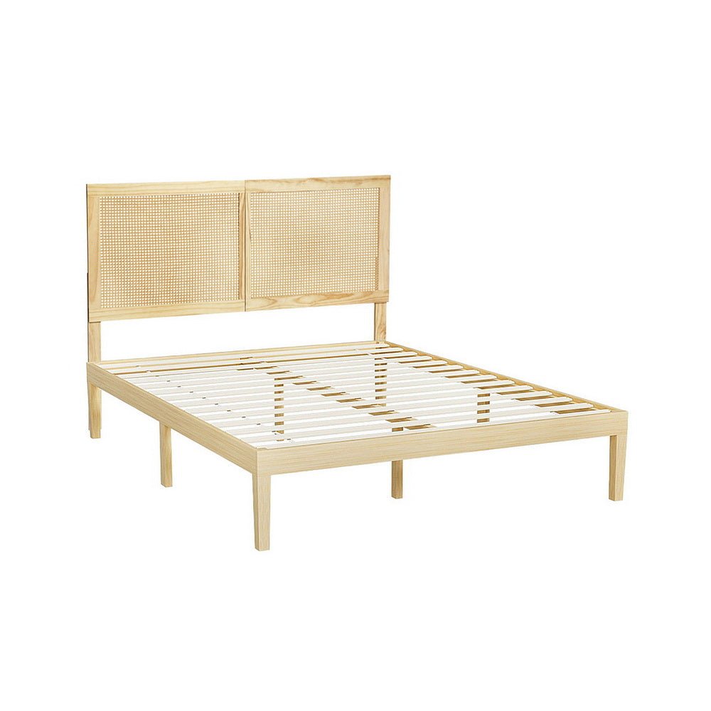 Bed Frame Double Size with Rattan Headboard Wooden Bed Base BRUNO - Furniture > Bedroom > Beds & Bed Frames - Rivercity House & Home Co. (ABN 18 642 972 209) - Affordable Modern Furniture Australia
