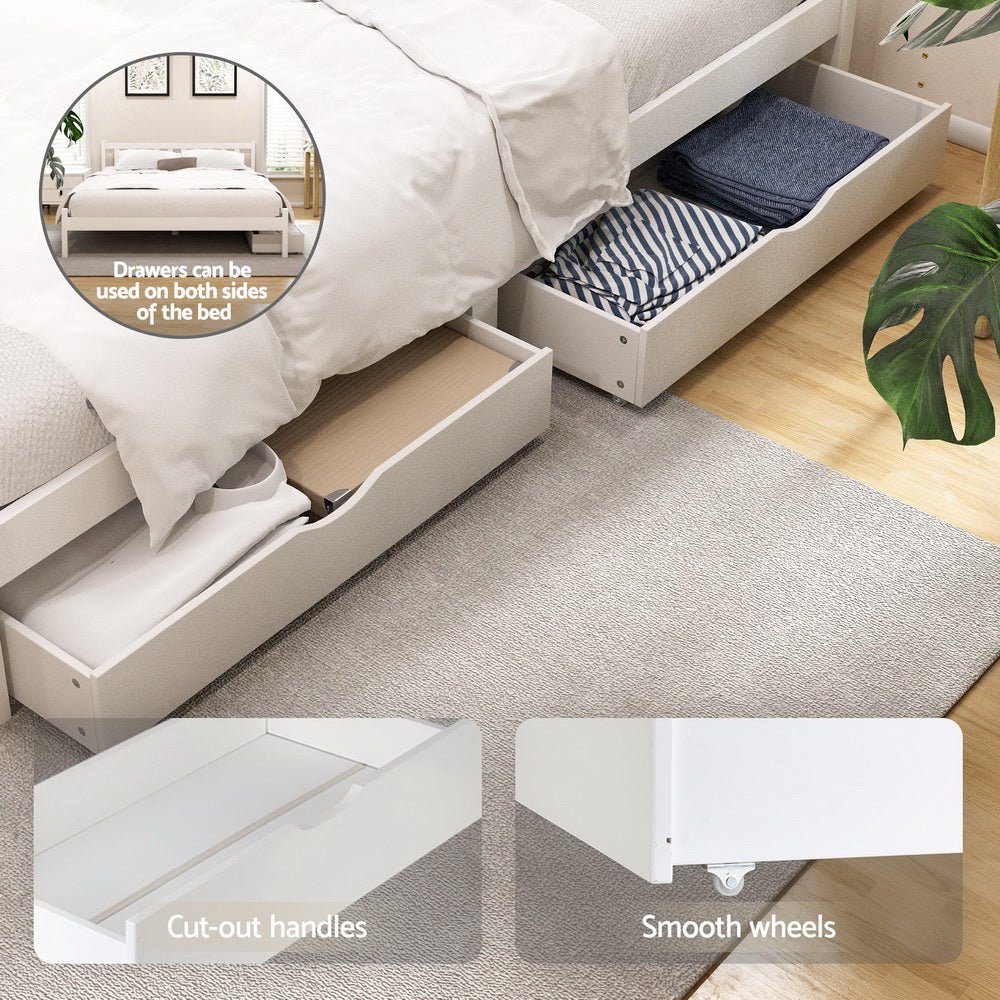 Bed Frame Double Size Wooden Platform with 2 Storage Drawers White ...