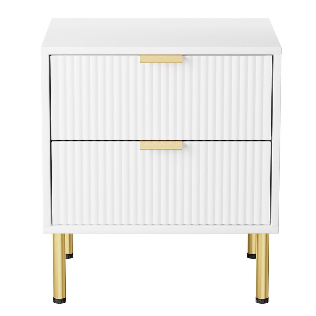 Bedside Table with 2 Drawers White Metal Legs - Rivercity House & Home Co. (ABN 18 642 972 209) - Affordable Modern Furniture Australia