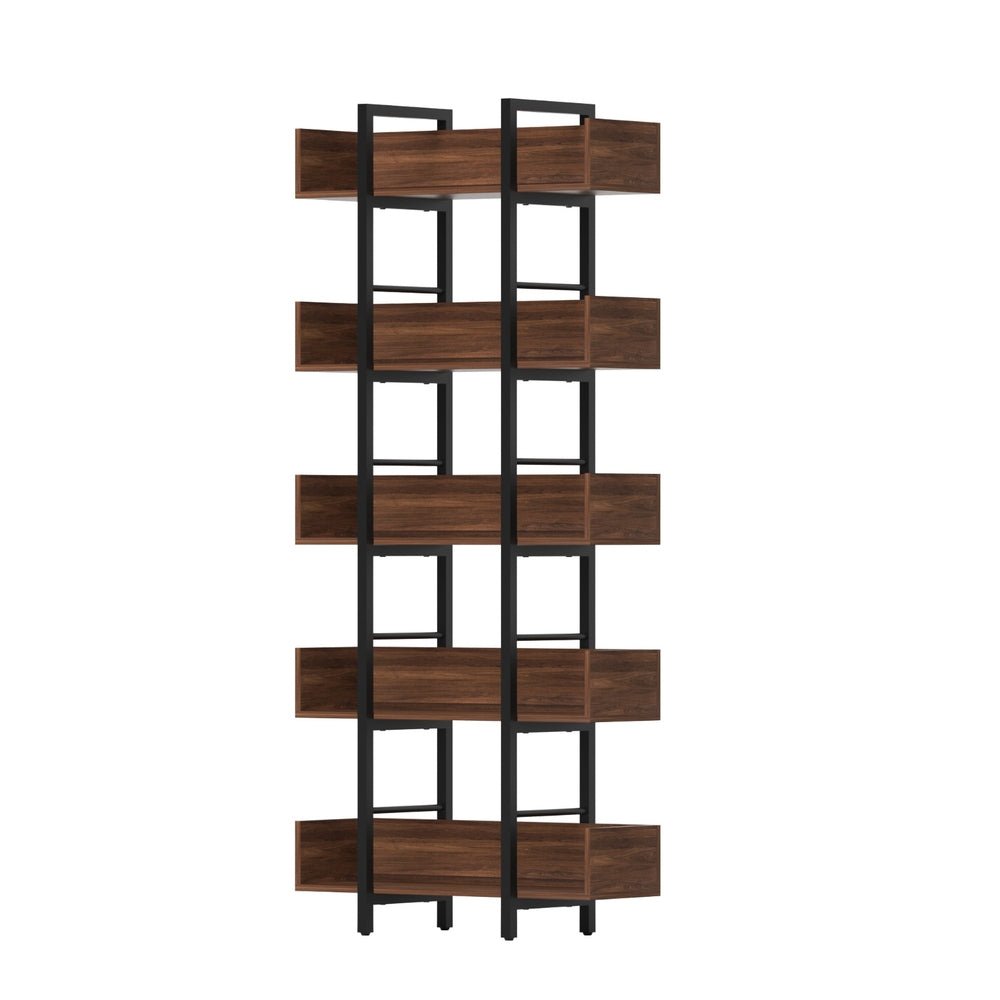 Bookshelf 5 - Tier Bookcase Display Shelves Metal Storage Stand Rack Walnut - Furniture > Living Room > Bookcases & Shelves - Rivercity House & Home Co. (ABN 18 642 972 209) - Affordable Modern Furniture Australia