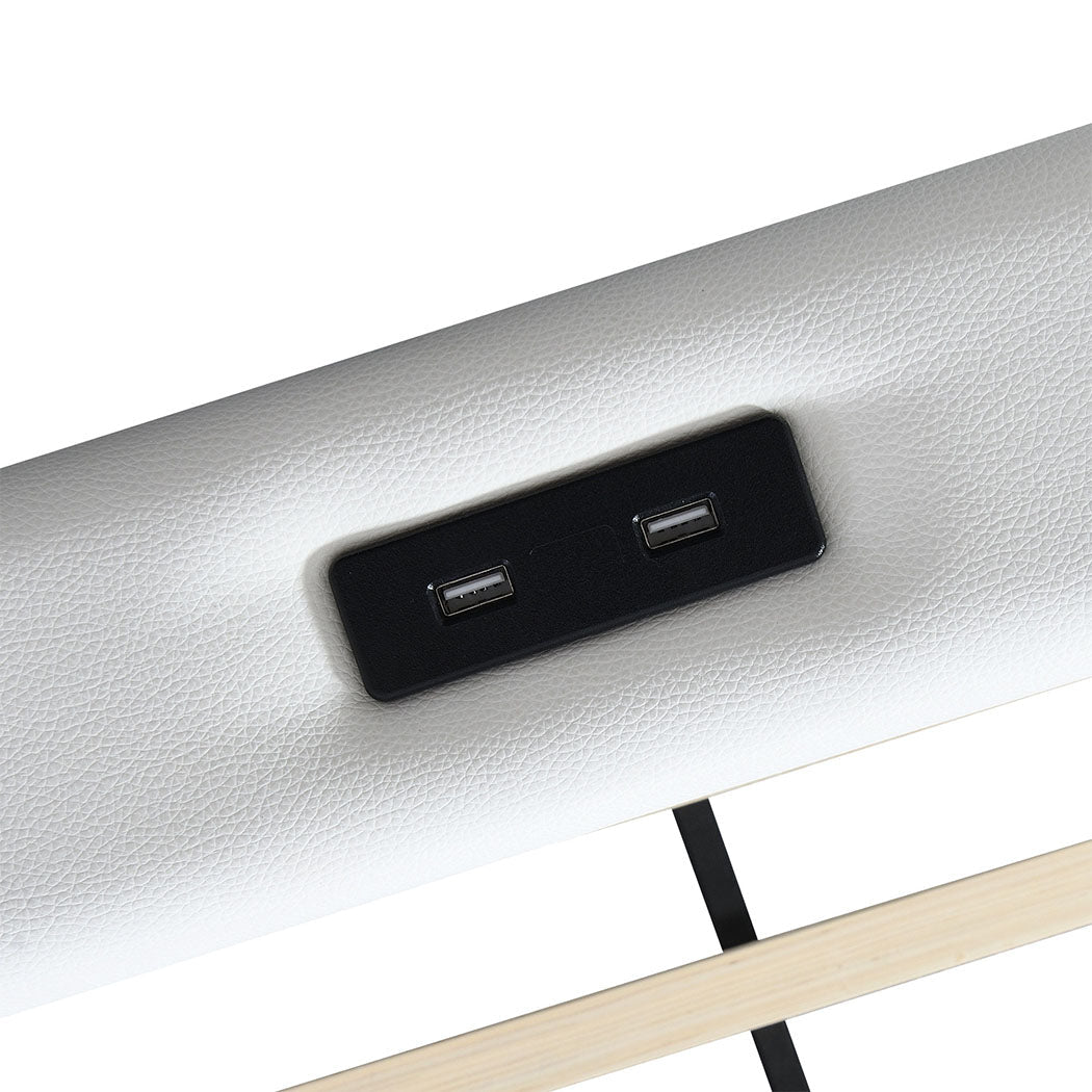 Brighton LED Storage King Bed Frame with USB Charging - White - Rivercity House & Home Co. (ABN 18 642 972 209) - Affordable Modern Furniture Australia