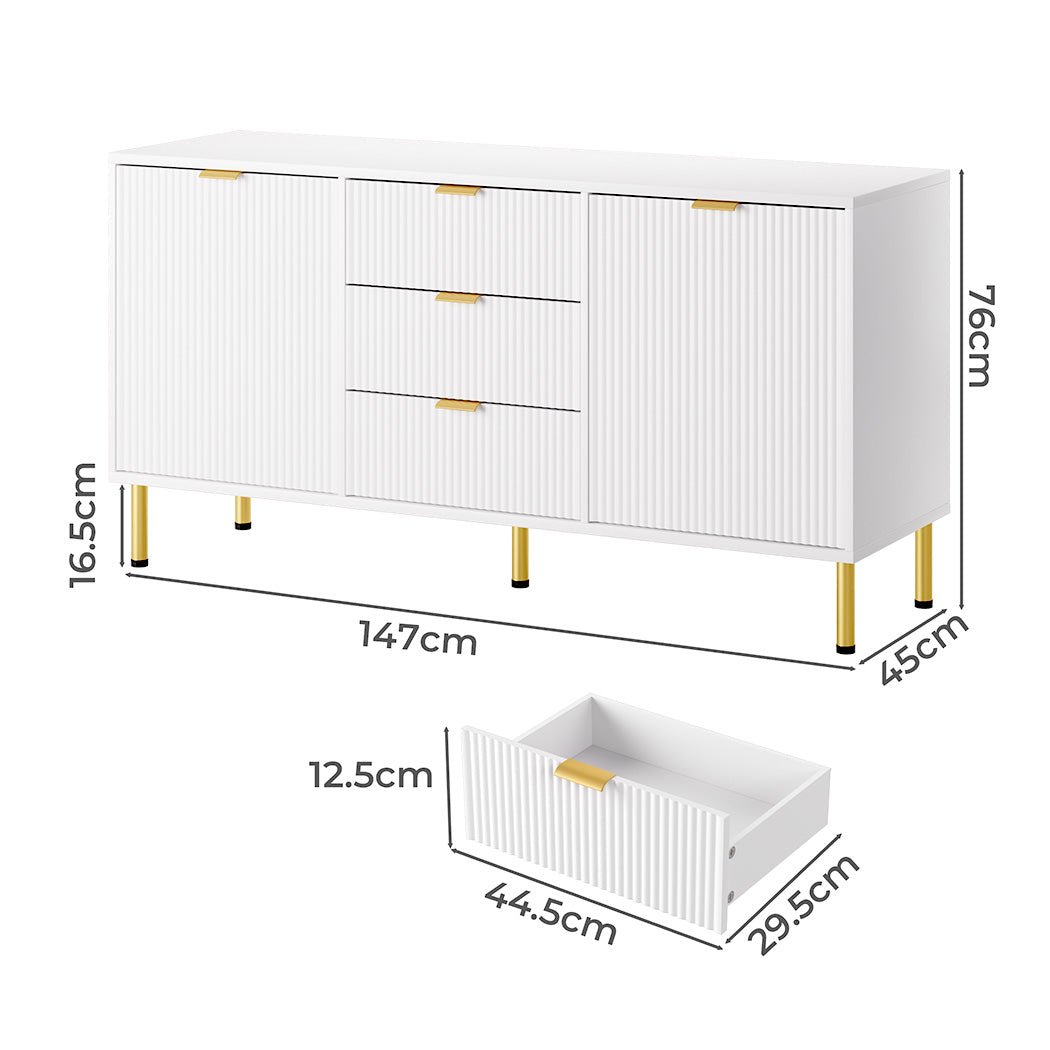 Buffet Sideboard with 3 Drawers & 2 Doors, Large Storage - White - Rivercity House & Home Co. (ABN 18 642 972 209) - Affordable Modern Furniture Australia