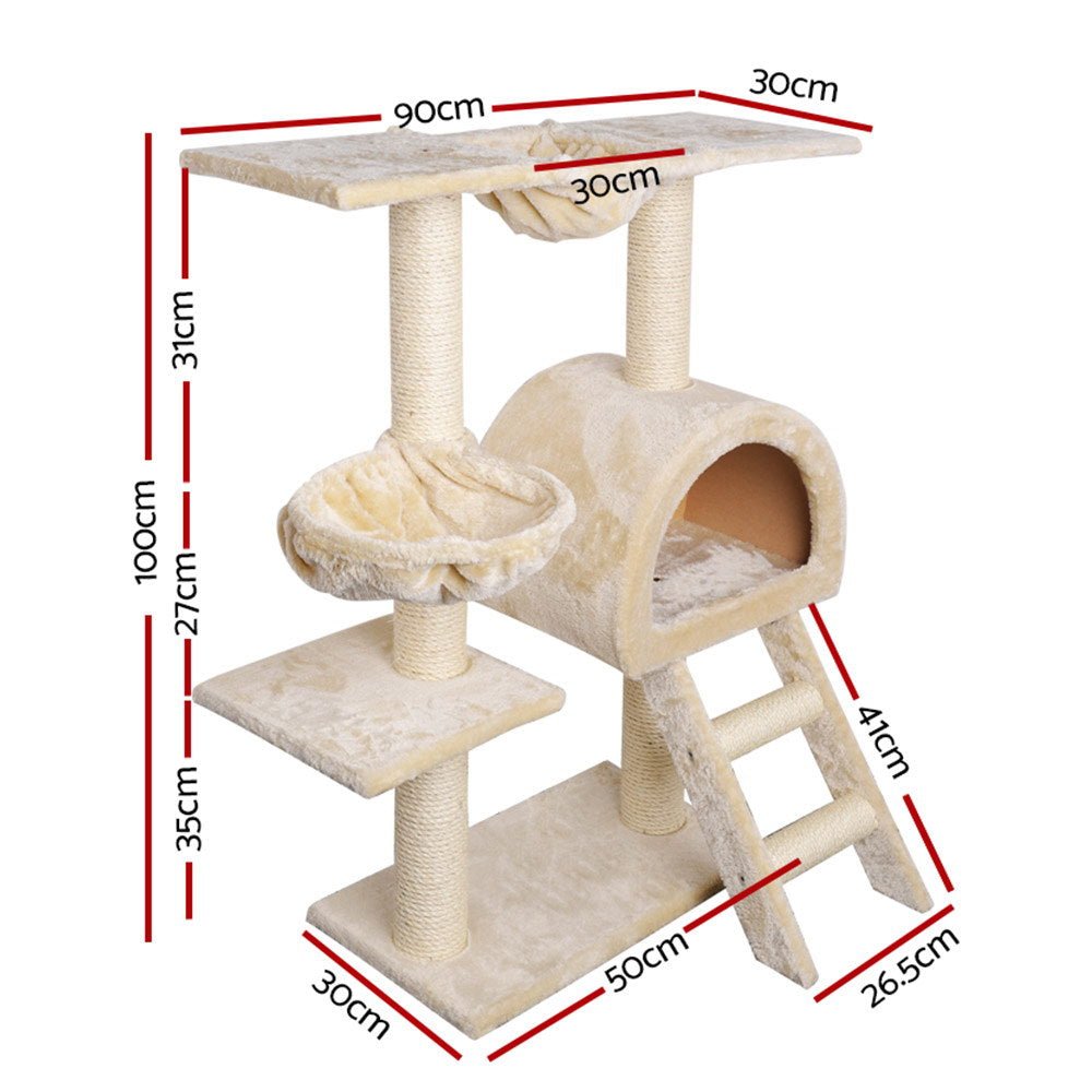 Cat Tree Trees Scratching Post Scratcher Condo Tower House Bed Beige 100cm - Pet Care > Cat Supplies - Rivercity House & Home Co. (ABN 18 642 972 209) - Affordable Modern Furniture Australia