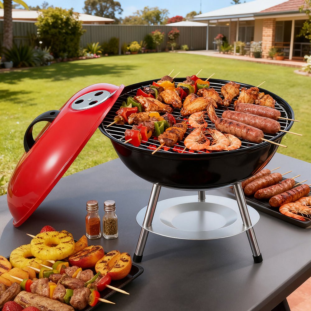 Charcoal BBQ Grill Portable with Lid for Camping Outdoor - Home & Garden > BBQ > BBQs & Accessories - Rivercity House & Home Co. (ABN 18 642 972 209) - Affordable Modern Furniture Australia