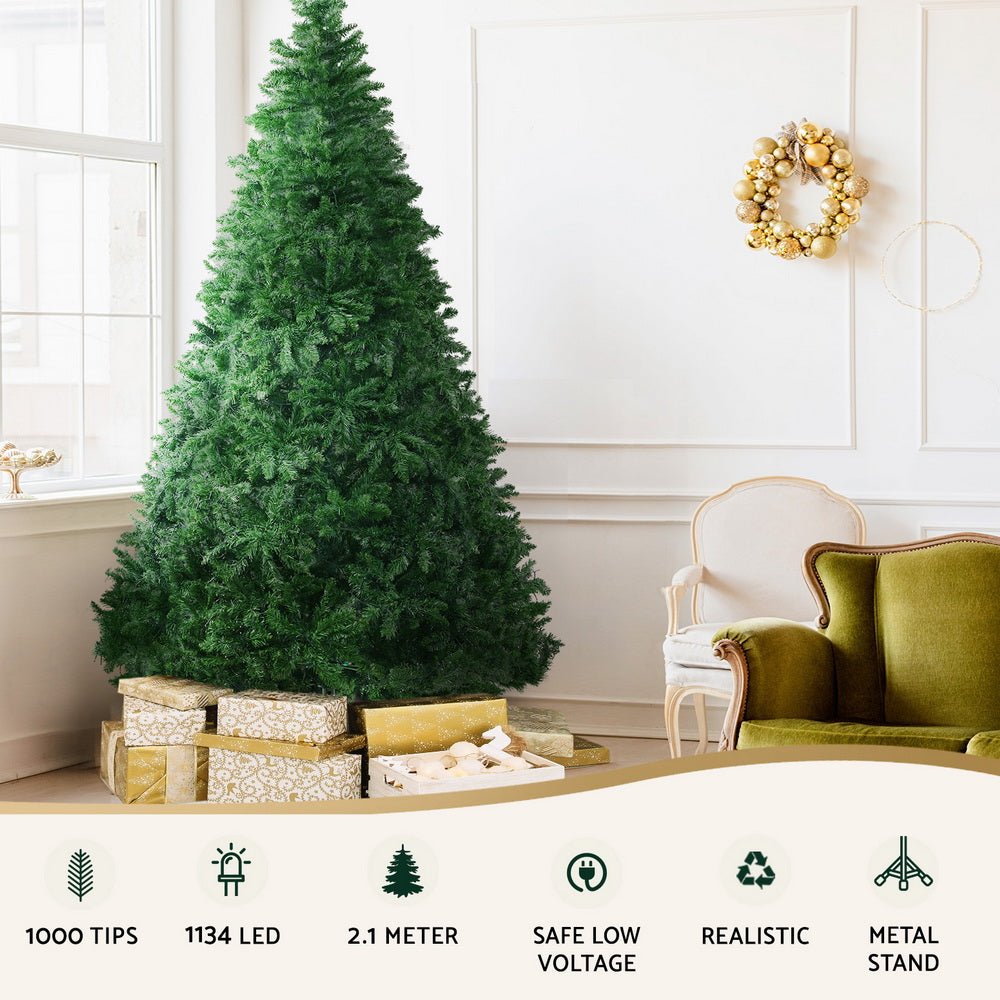 Christmas Tree 2.1m Xmas Tree Decoration 8 Light Mode Multi Colour - Occasions > Christmas > Christmas Trees - Rivercity House & Home Co. (ABN 18 642 972 209) - Affordable Modern Furniture Australia