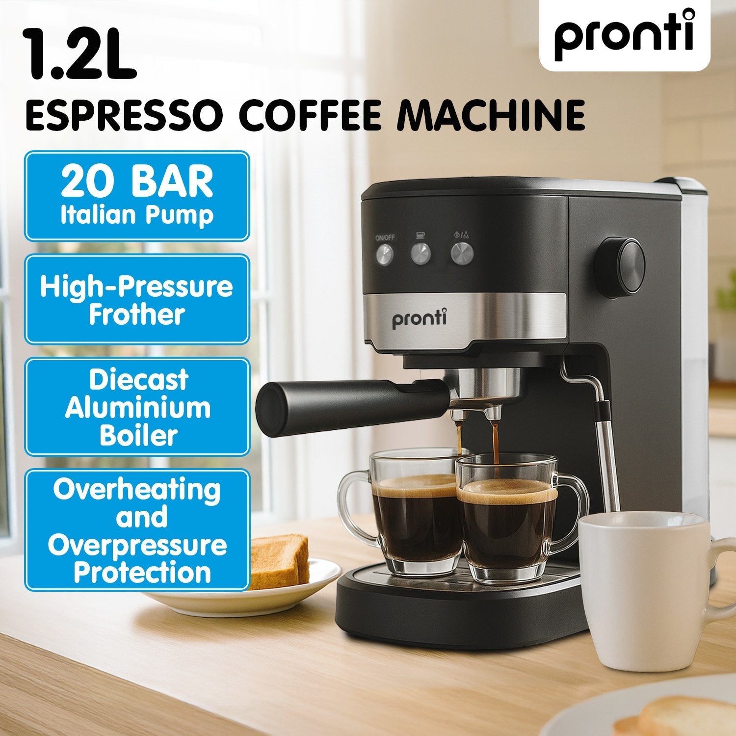 CM - 850D Coffee Machine 20 Bar Espresso Maker with Milk Frother and 1.25L Tank - Appliances > Kitchen Appliances > Coffee Machines & Accessories - Rivercity House & Home Co. (ABN 18 642 972 209) - Affordable Modern Furniture Australia