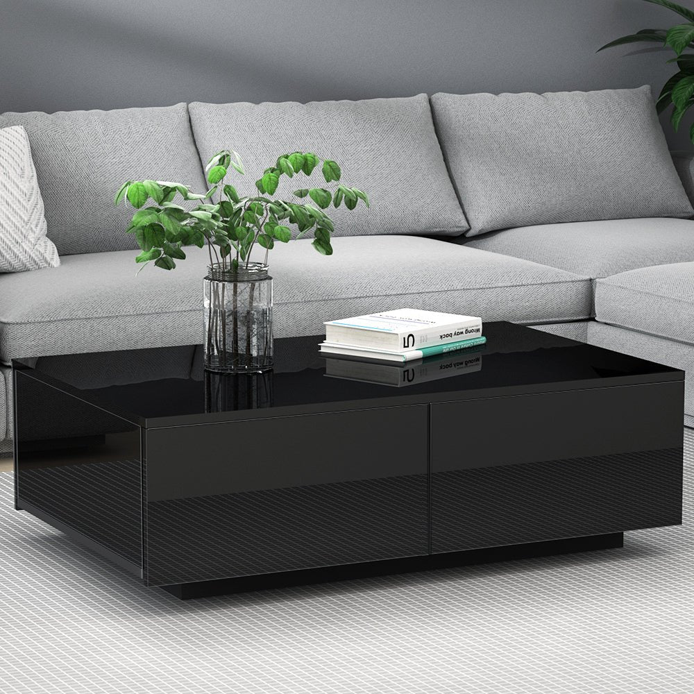 Coffee Table 4 Drawers Black Trevi - Furniture > Living Room > Coffee Tables - Rivercity House & Home Co. (ABN 18 642 972 209) - Affordable Modern Furniture Australia