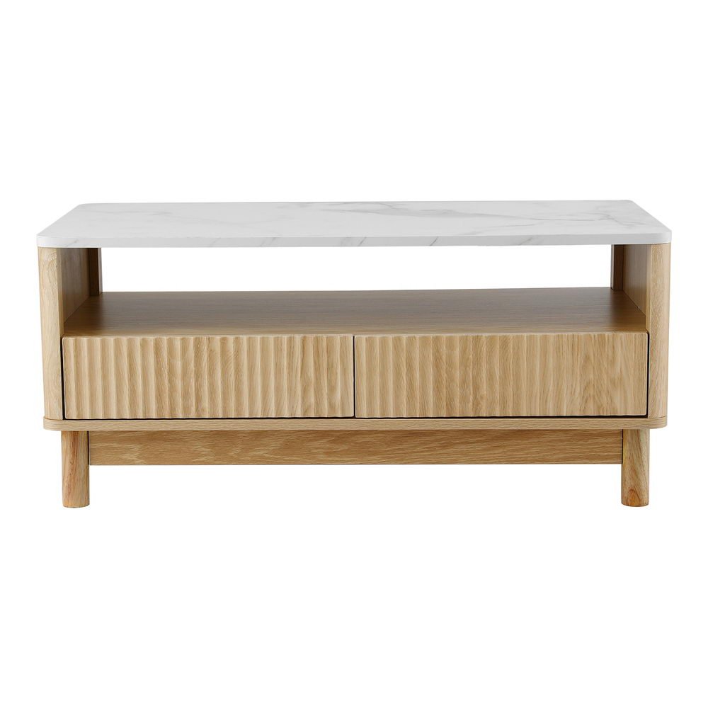 Coffee Table Drawer Shelf Marble Effect Wood&White - Furniture > Living Room > Coffee Tables - Rivercity House & Home Co. (ABN 18 642 972 209) - Affordable Modern Furniture Australia