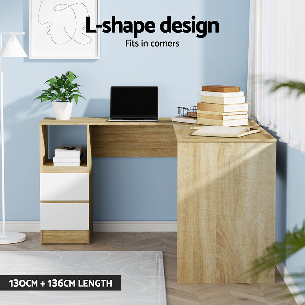 Computer Desk Drawer Cabinet L - Shape Oak 136CM - Furniture > Office ...