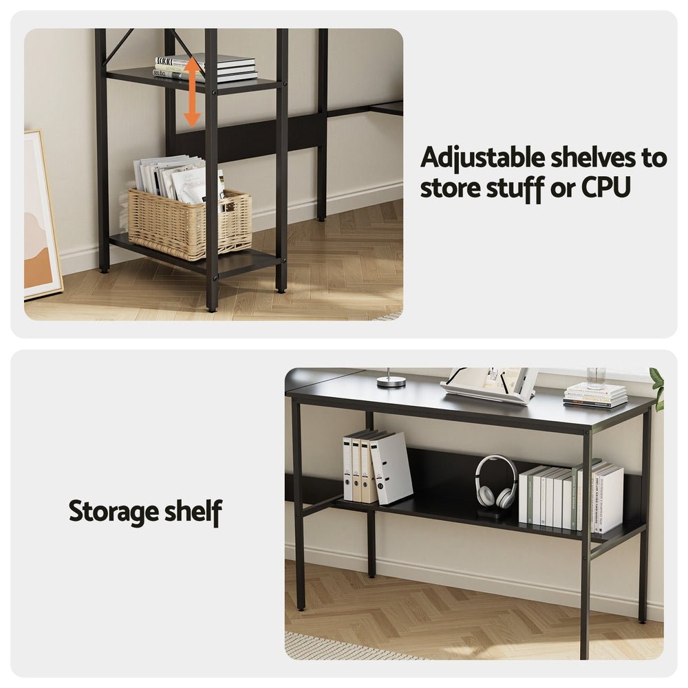 Computer Desk L shape Home Office Study Table Desks Open Shelf Black - Furniture > Office > Desks - Rivercity House & Home Co. (ABN 18 642 972 209) - Affordable Modern Furniture Australia