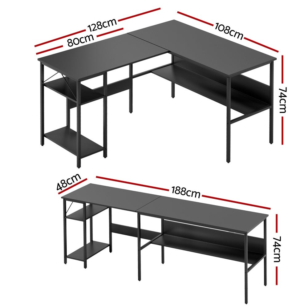 Computer Desk L shape Home Office Study Table Desks Open Shelf Black - Furniture > Office > Desks - Rivercity House & Home Co. (ABN 18 642 972 209) - Affordable Modern Furniture Australia
