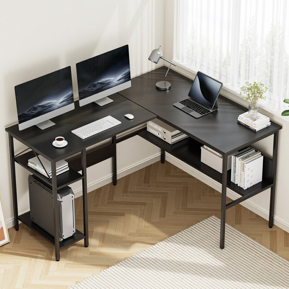 Computer Desk L shape Home Office Study Table Desks Open Shelf Black - Furniture > Office > Desks - Rivercity House & Home Co. (ABN 18 642 972 209) - Affordable Modern Furniture Australia