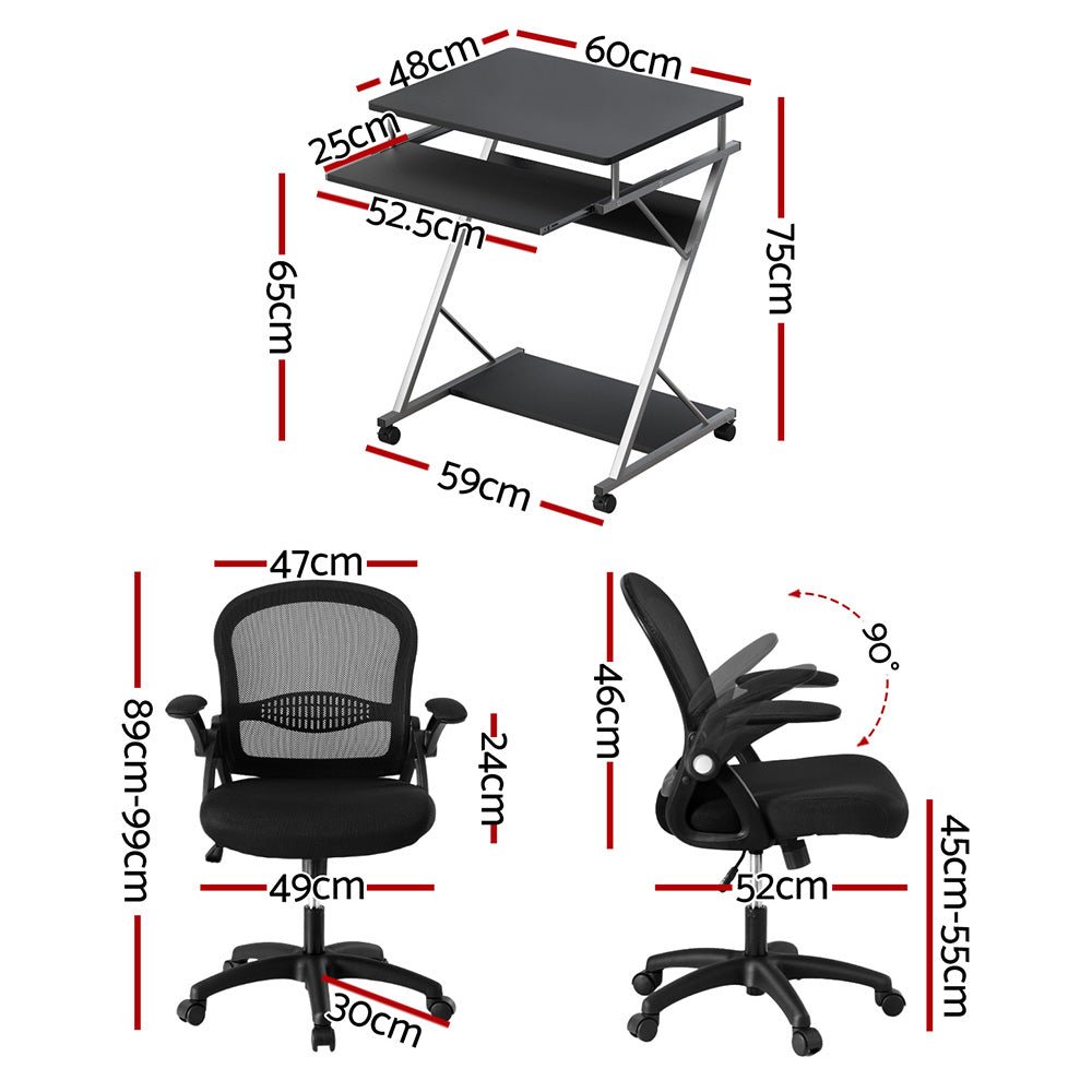 Computer Desk Mesh Office Chair Set Desks with Keyboard Shelf Try Black ...