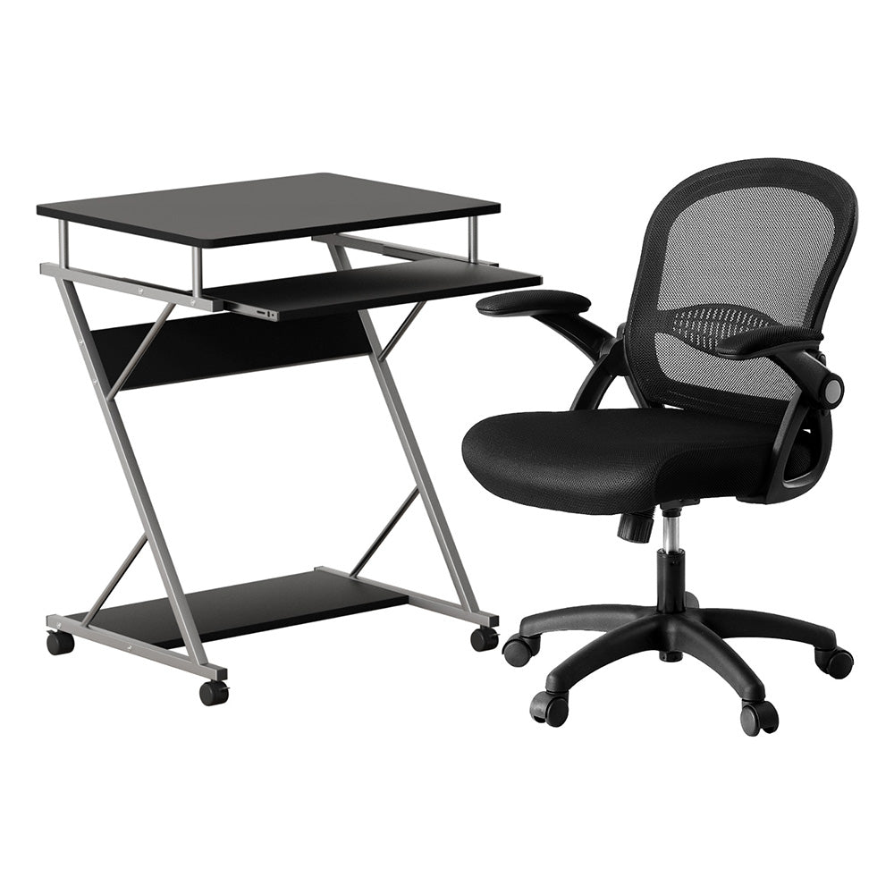 Computer Desk Mesh Office Chair Set Desks with Keyboard Shelf Try Black ...
