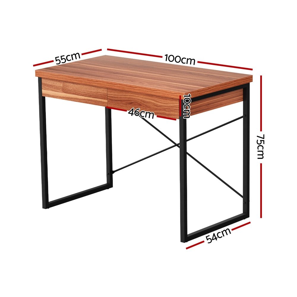 Computer Desk with Drawers (Walnut) - Rivercity House & Home Co. (ABN 18 642 972 209) - Affordable Modern Furniture Australia