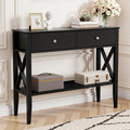 Console Table 100CM with 2 Drawers and 2-Tier Shelf - Black