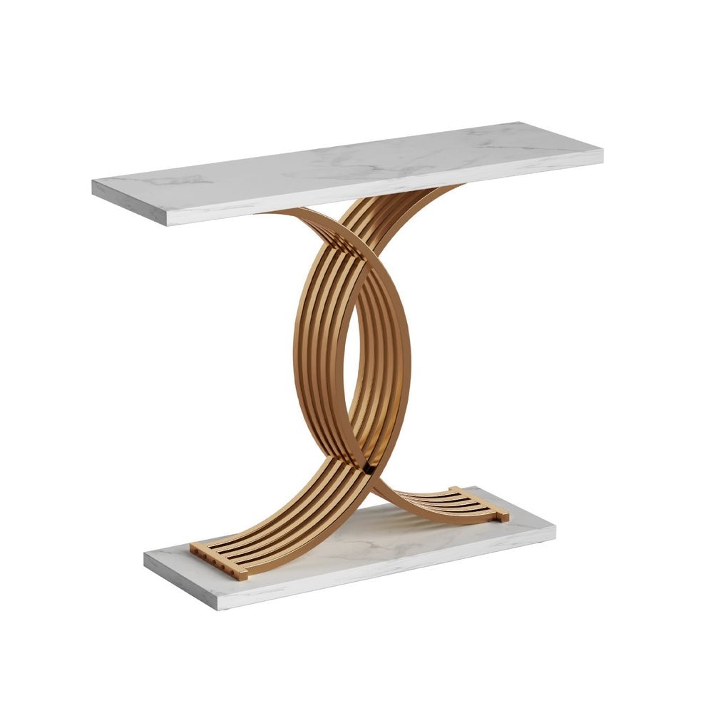 Console Table Marble Effect White&Gold - Furniture > Living Room > Side Tables - Rivercity House & Home Co. (ABN 18 642 972 209) - Affordable Modern Furniture Australia