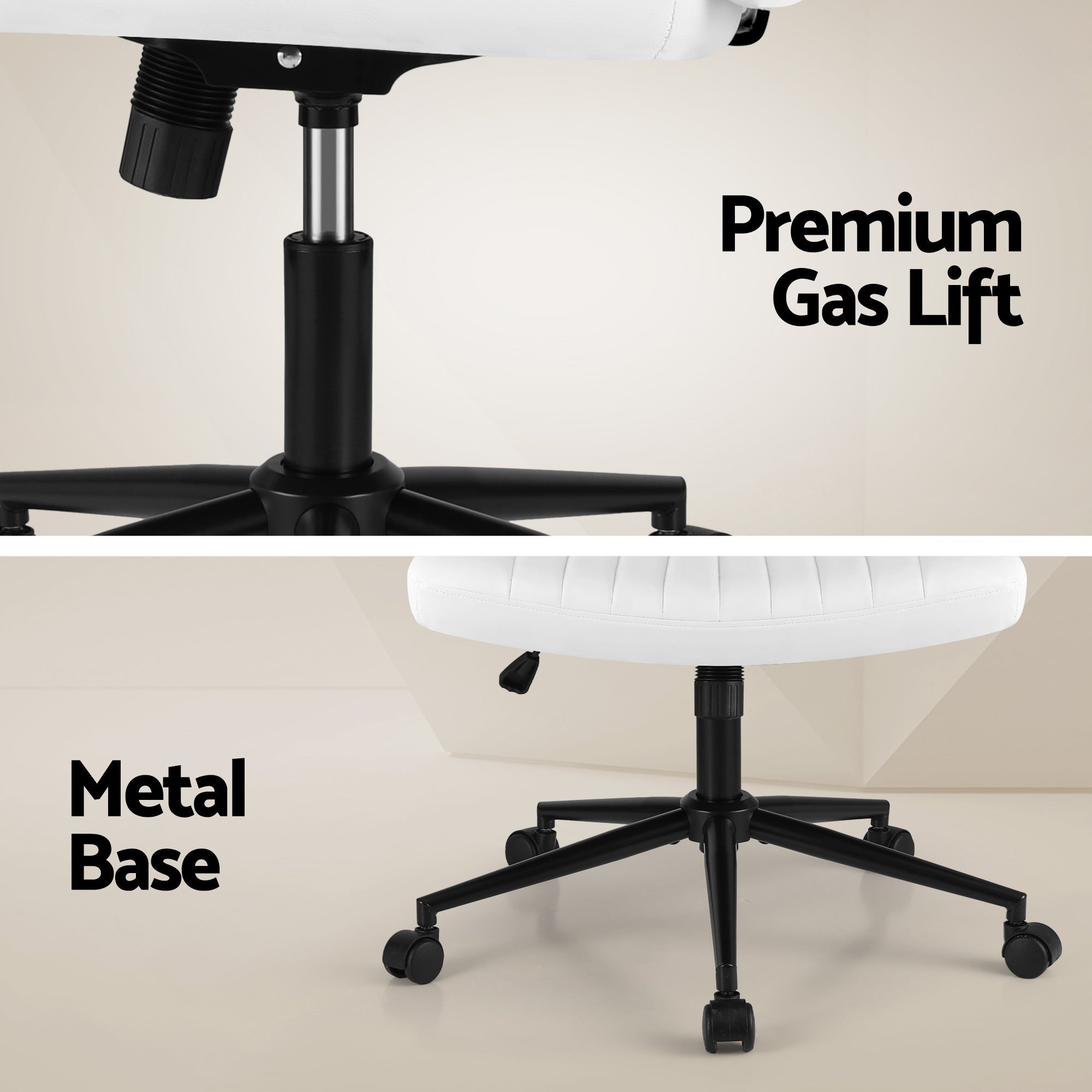 Criss Cross Chair with Wheels Wide Cross Legged Office Desk Vanity Chair PU Leather, Armless Height Adjustable Swivel Home Office Chair for Home Computer Task, White - Furniture > Office > Office & Desk Chairs - Rivercity House & Home Co. (ABN 18 642 972 209) - Affordable Modern Furniture Australia