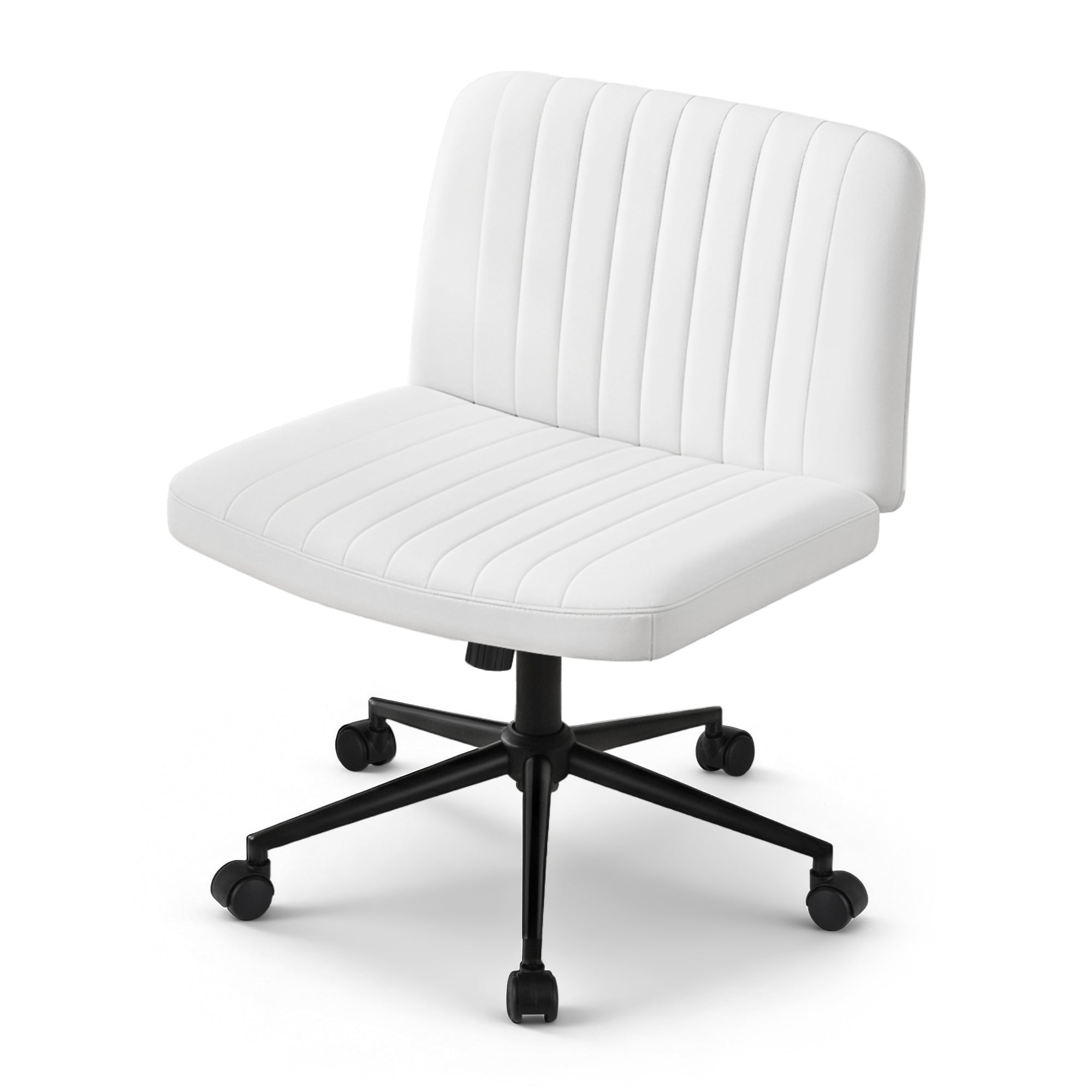 Criss Cross Chair with Wheels Wide Cross Legged Office Desk Vanity Chair PU Leather, Armless Height Adjustable Swivel Home Office Chair for Home Computer Task, White - Furniture > Office > Office & Desk Chairs - Rivercity House & Home Co. (ABN 18 642 972 209) - Affordable Modern Furniture Australia