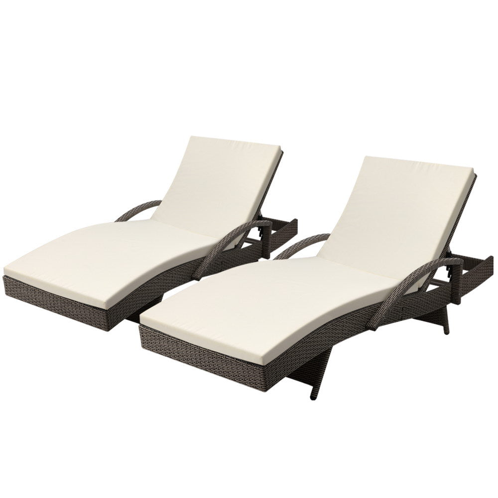 Deluxe Outdoor Sun Lounge Chairs with Cushions (Twin Pack) - Brand - Rivercity House & Home Co. (ABN 18 642 972 209) - Affordable Modern Furniture Australia