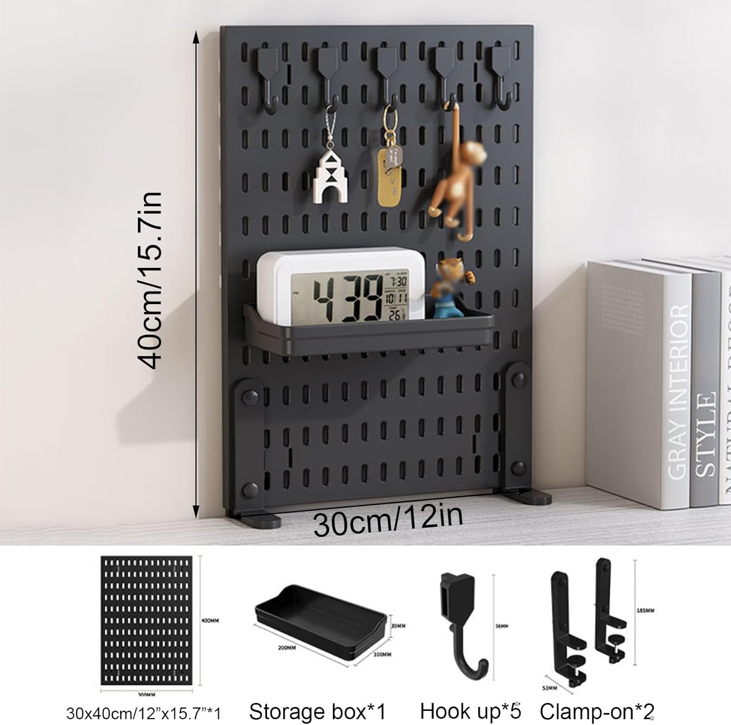 Desk Pegboard Organiser Kit with Hooks, Tray & Clamp Mount for Office, Gaming & Home Workspace - Black - Home & Garden > Home Office Accessories > Desk Accessories - Rivercity House & Home Co. (ABN 18 642 972 209) - Affordable Modern Furniture Australia