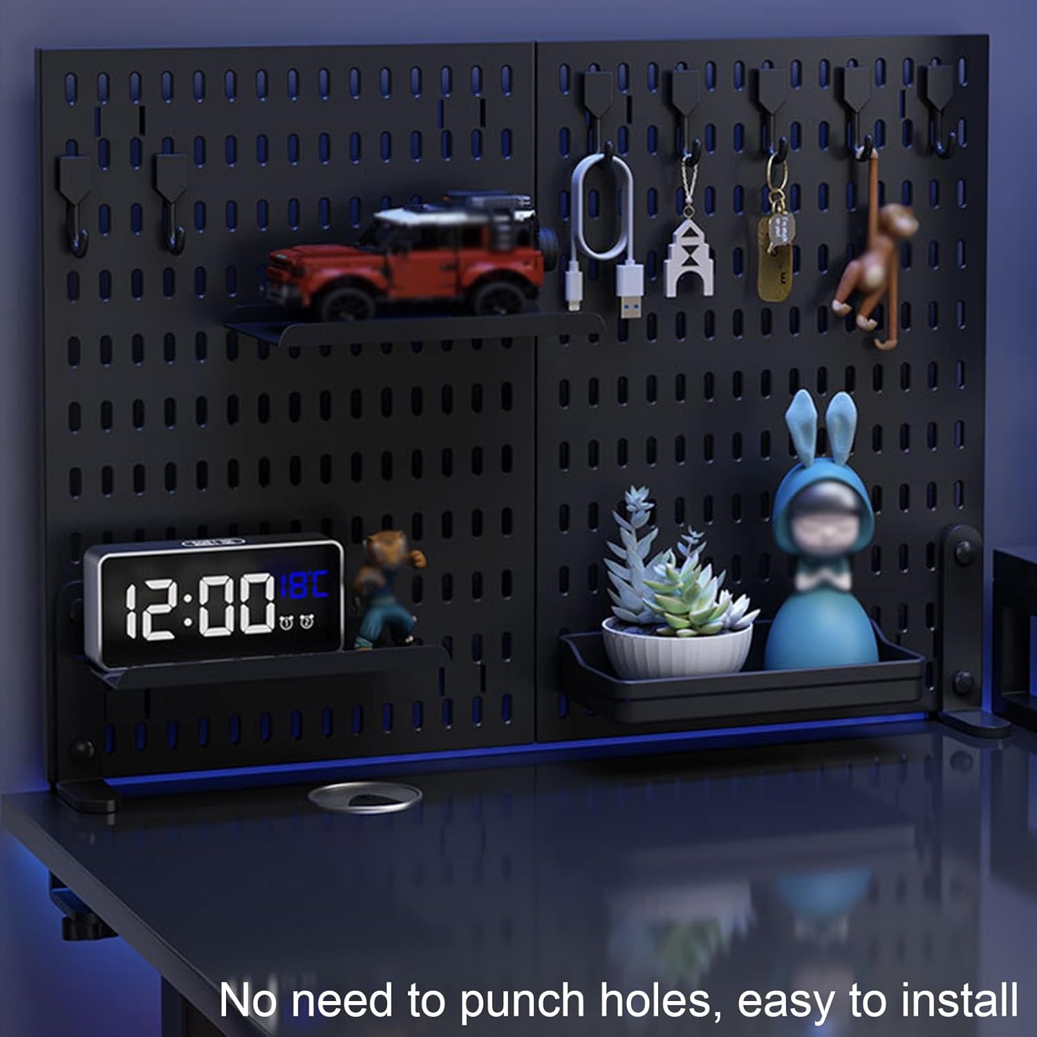 Desk Pegboard Organiser Kit with Hooks, Tray & Clamp Mount for Office, Gaming & Home Workspace - Black - Home & Garden > Home Office Accessories > Desk Accessories - Rivercity House & Home Co. (ABN 18 642 972 209) - Affordable Modern Furniture Australia