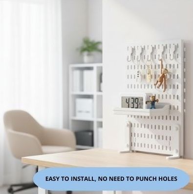 Desk Pegboard Organiser Kit with Hooks, Tray & Clamp Mount for Office, Gaming & Home Workspace - White - Home & Garden > Home Office Accessories > Desk Accessories - Rivercity House & Home Co. (ABN 18 642 972 209) - Affordable Modern Furniture Australia