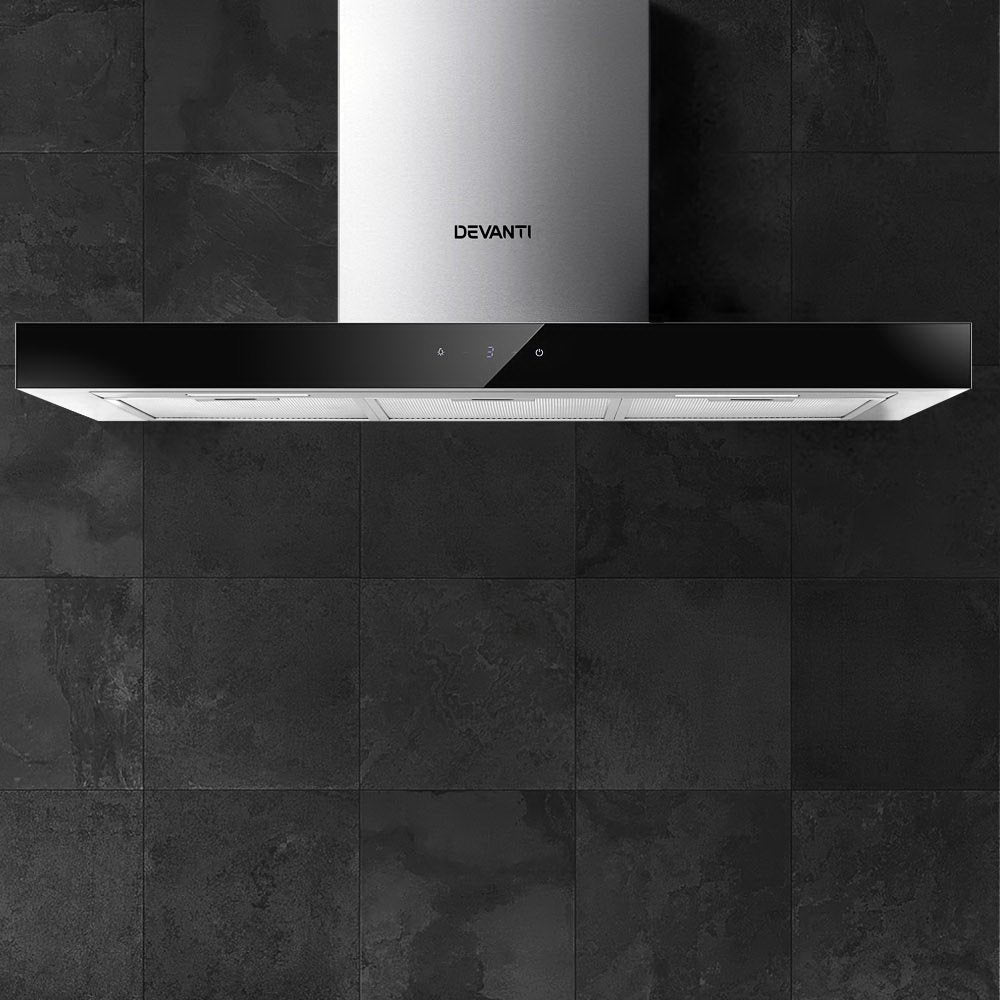 Devanti Range Hood 900mm Rangehood 90cm Stainless Steel Glass Kitchen Canopy Black - Rivercity House & Home Co. (ABN 18 642 972 209) - Affordable Modern Furniture Australia
