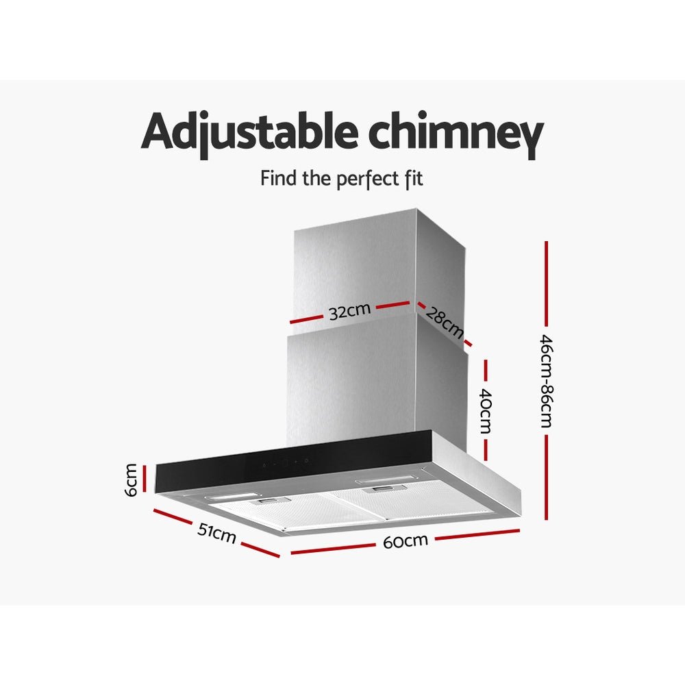 Devanti Rangehood 600mm Range Hood 60cm Stainless Steel Glass Kitchen Canopy - Rivercity House & Home Co. (ABN 18 642 972 209) - Affordable Modern Furniture Australia