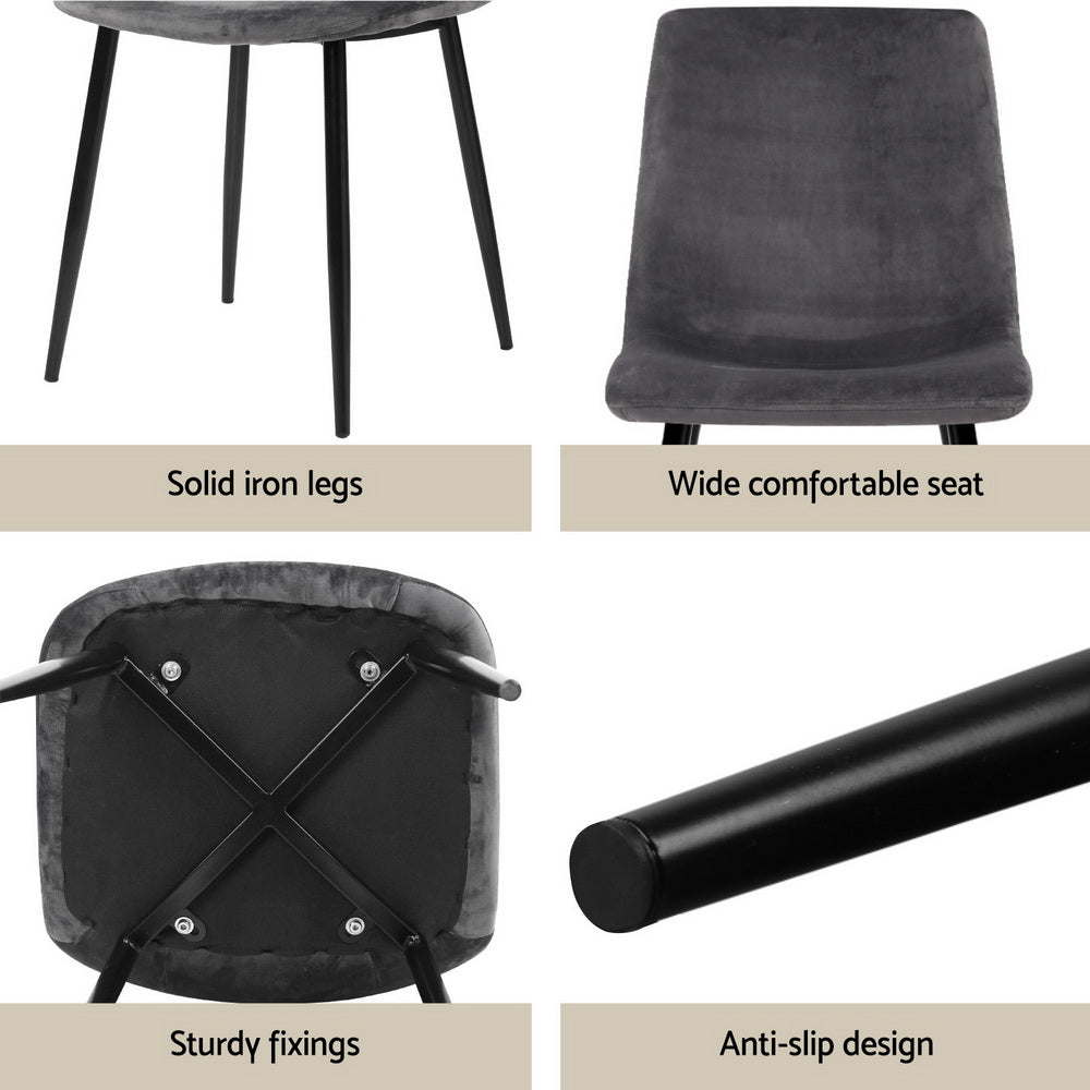 Dining Table and 4 Chairs Set Grey Velvet - Furniture > Dining > Dining Set - Rivercity House & Home Co. (ABN 18 642 972 209) - Affordable Modern Furniture Australia