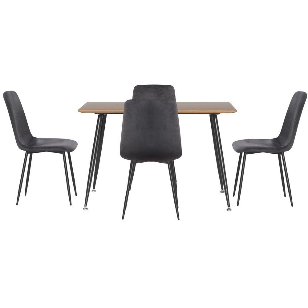 Dining Table and 4 Chairs Set Grey Velvet - Furniture > Dining > Dining Set - Rivercity House & Home Co. (ABN 18 642 972 209) - Affordable Modern Furniture Australia