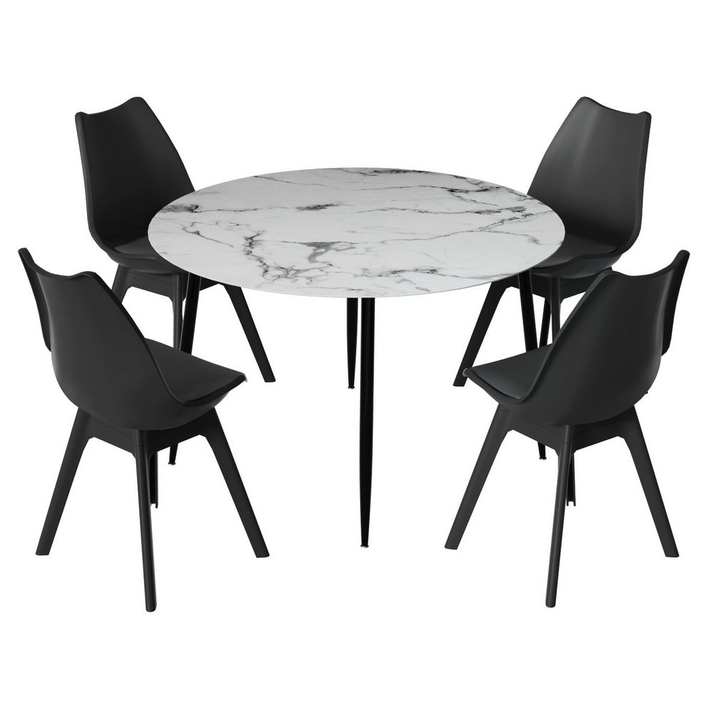 Dining Table and 4 Chairs Set Marble Black - Furniture > Dining > Dining Set - Rivercity House & Home Co. (ABN 18 642 972 209) - Affordable Modern Furniture Australia