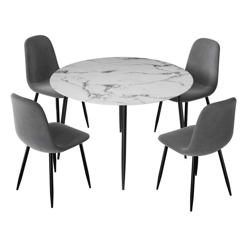 Dining Table and 4 Chairs Set Marble Grey - Furniture > Dining > Dining Set - Rivercity House & Home Co. (ABN 18 642 972 209) - Affordable Modern Furniture Australia