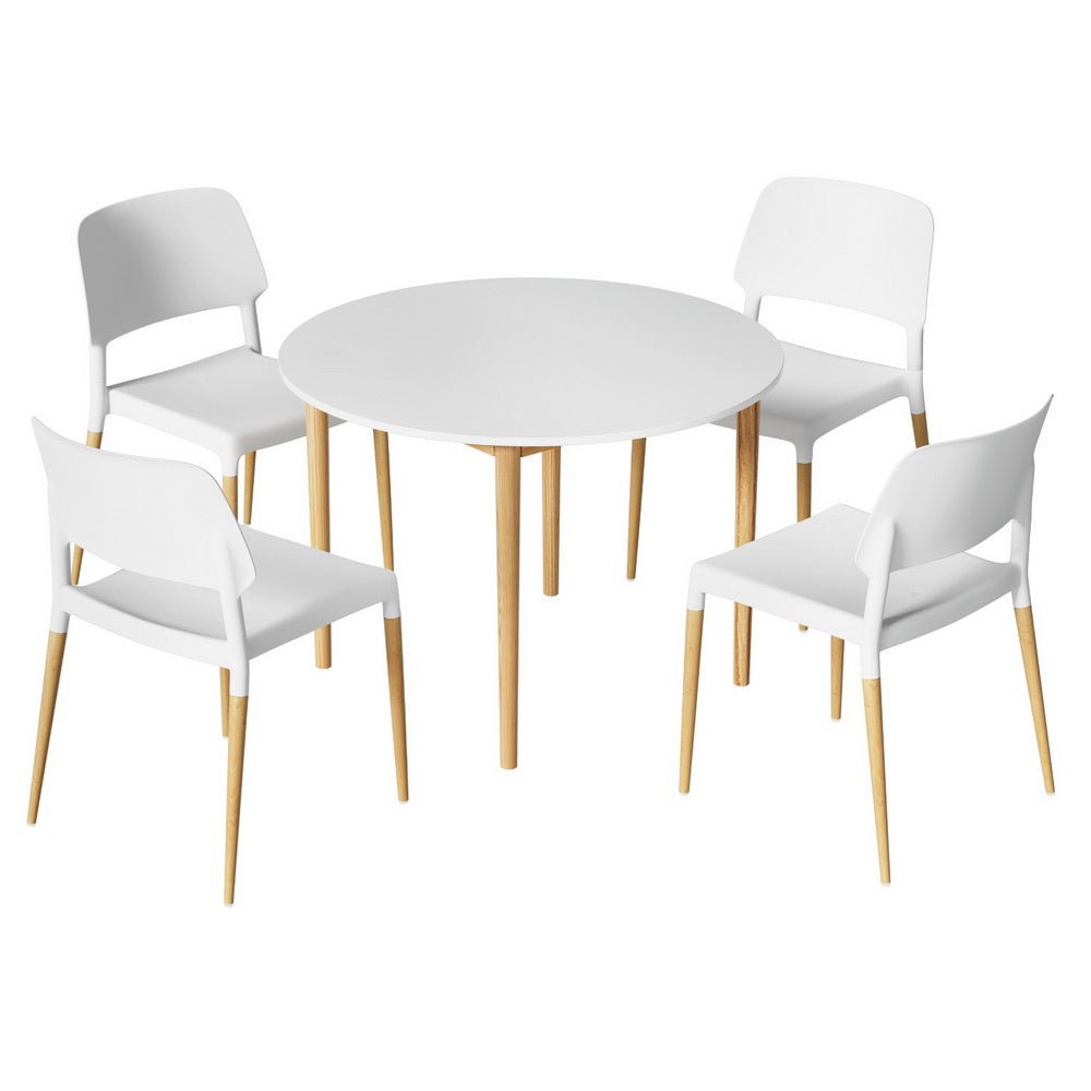 Dining Table and 4 Chairs Set White Wood - Furniture > Dining > Dining Set - Rivercity House & Home Co. (ABN 18 642 972 209) - Affordable Modern Furniture Australia