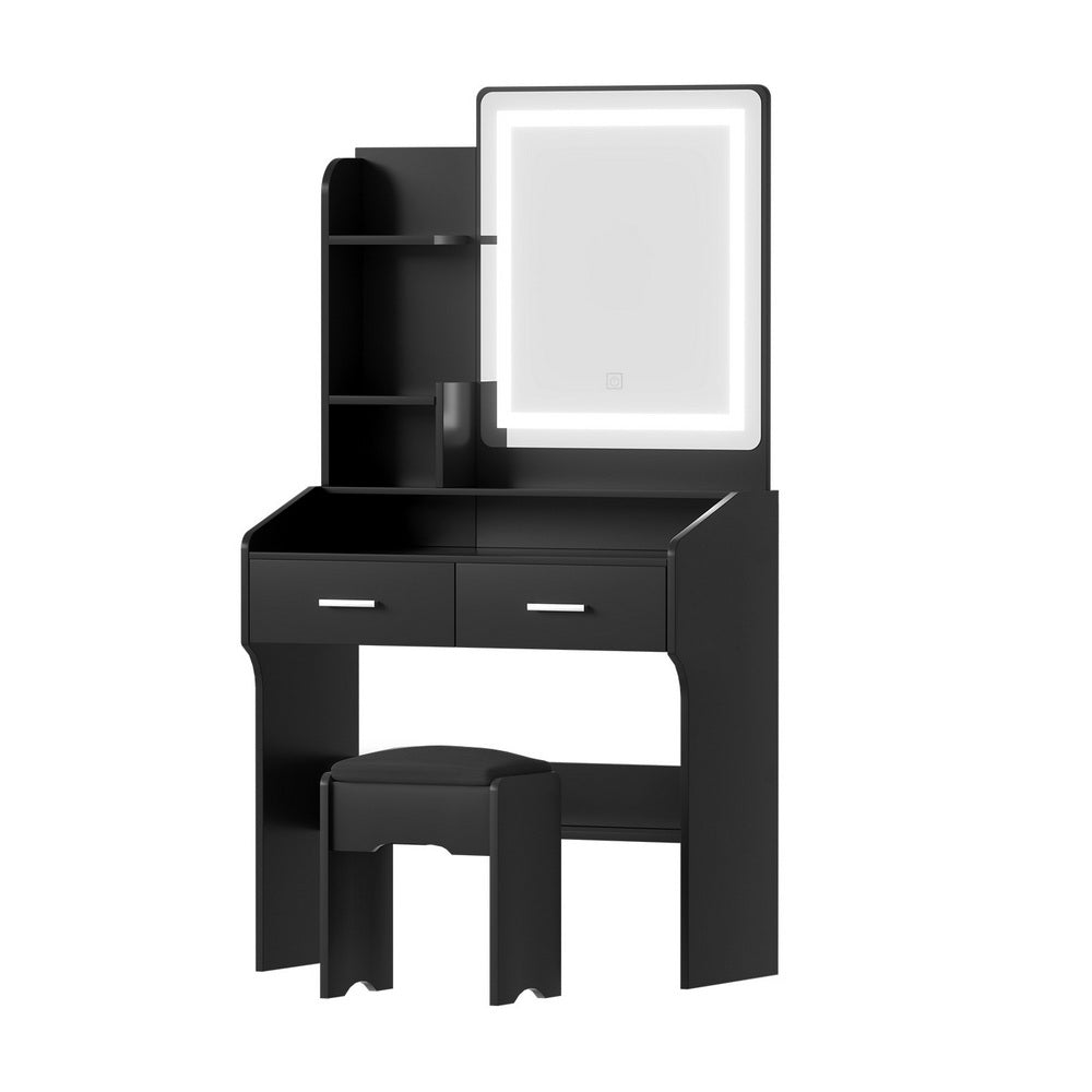 Dressing Table Set Stool Led Black - Furniture > Bedroom > Dressing Vanity & Dressing Tables - Rivercity House & Home Co. (ABN 18 642 972 209) - Affordable Modern Furniture Australia