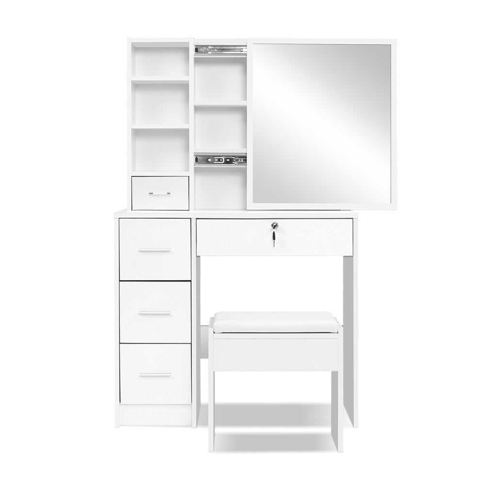 Dressing Table Stool Mirror Jewellery Cabinet Makeup Storage Drawer White - Rivercity House & Home Co. (ABN 18 642 972 209) - Affordable Modern Furniture Australia