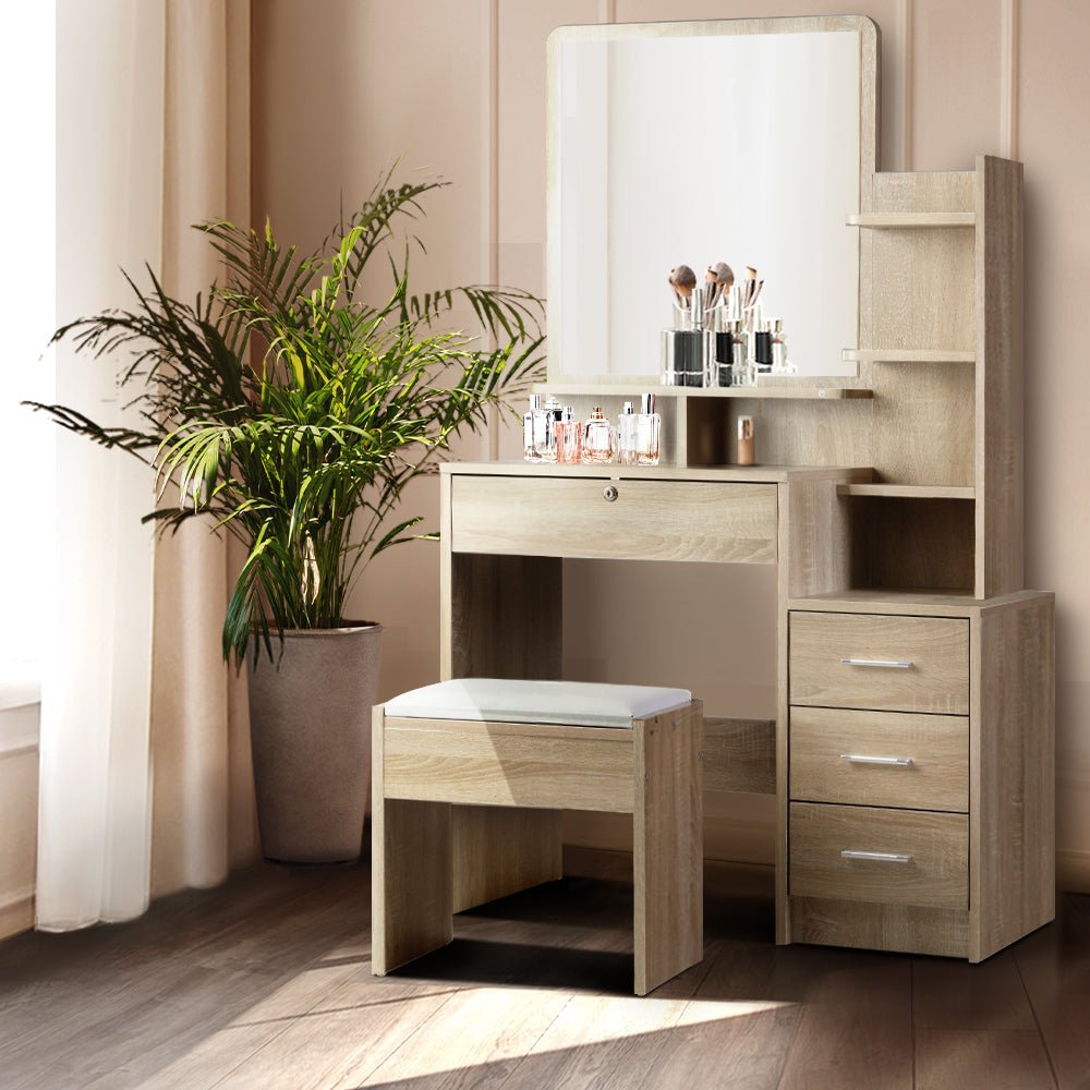 Dressing Table & Stool Set Oak - Rivercity House & Home Co. (ABN 18 642 972 209) - Affordable Modern Furniture Australia