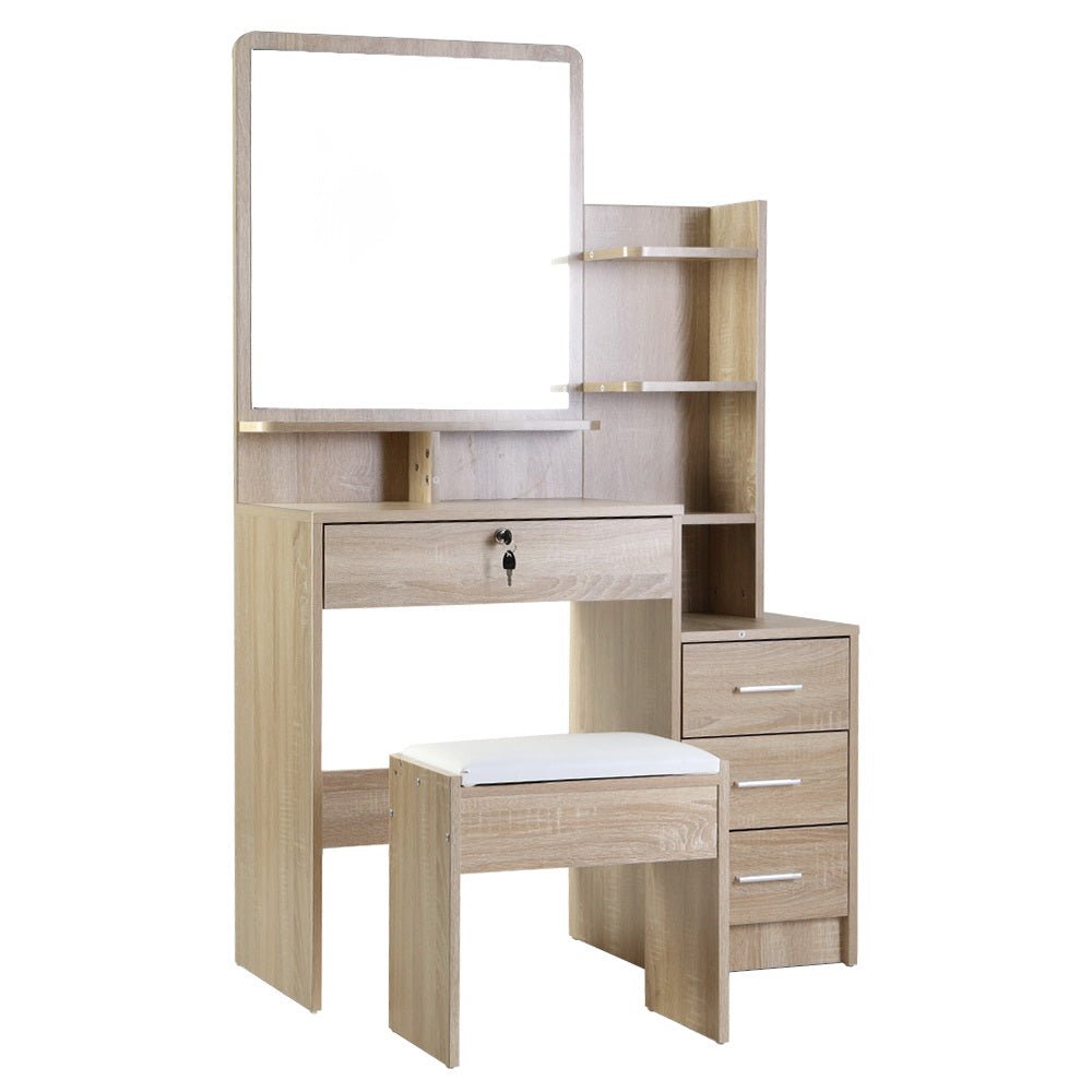 Dressing Table & Stool Set Oak - Rivercity House & Home Co. (ABN 18 642 972 209) - Affordable Modern Furniture Australia