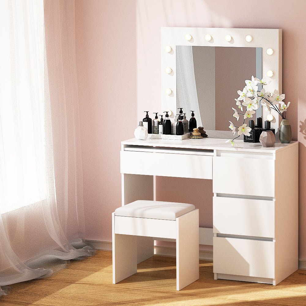Dressing Table With LED 12 Bulb Hollywood Makeup Mirror White - Furniture > Bedroom - Rivercity House & Home Co. (ABN 18 642 972 209) - Affordable Modern Furniture Australia