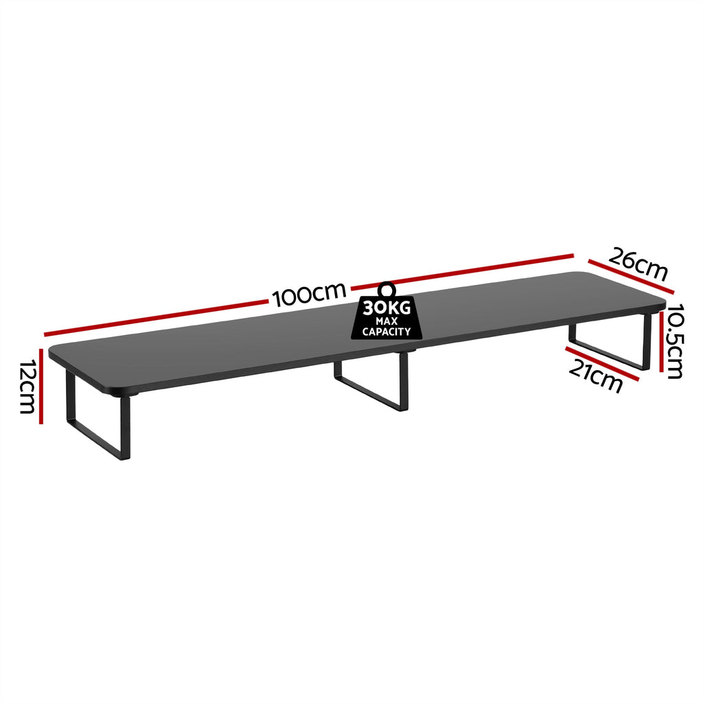 Dual Monitor Stand 100cm Riser Large Laptop Stand Desk Organiser Black ...