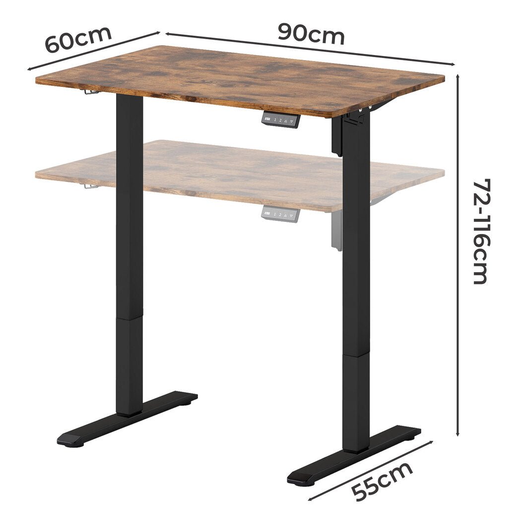 Electric Height Adjustable Standing Desk 90x60cm with Dual Panels - Brown - Rivercity House & Home Co. (ABN 18 642 972 209) - Affordable Modern Furniture Australia