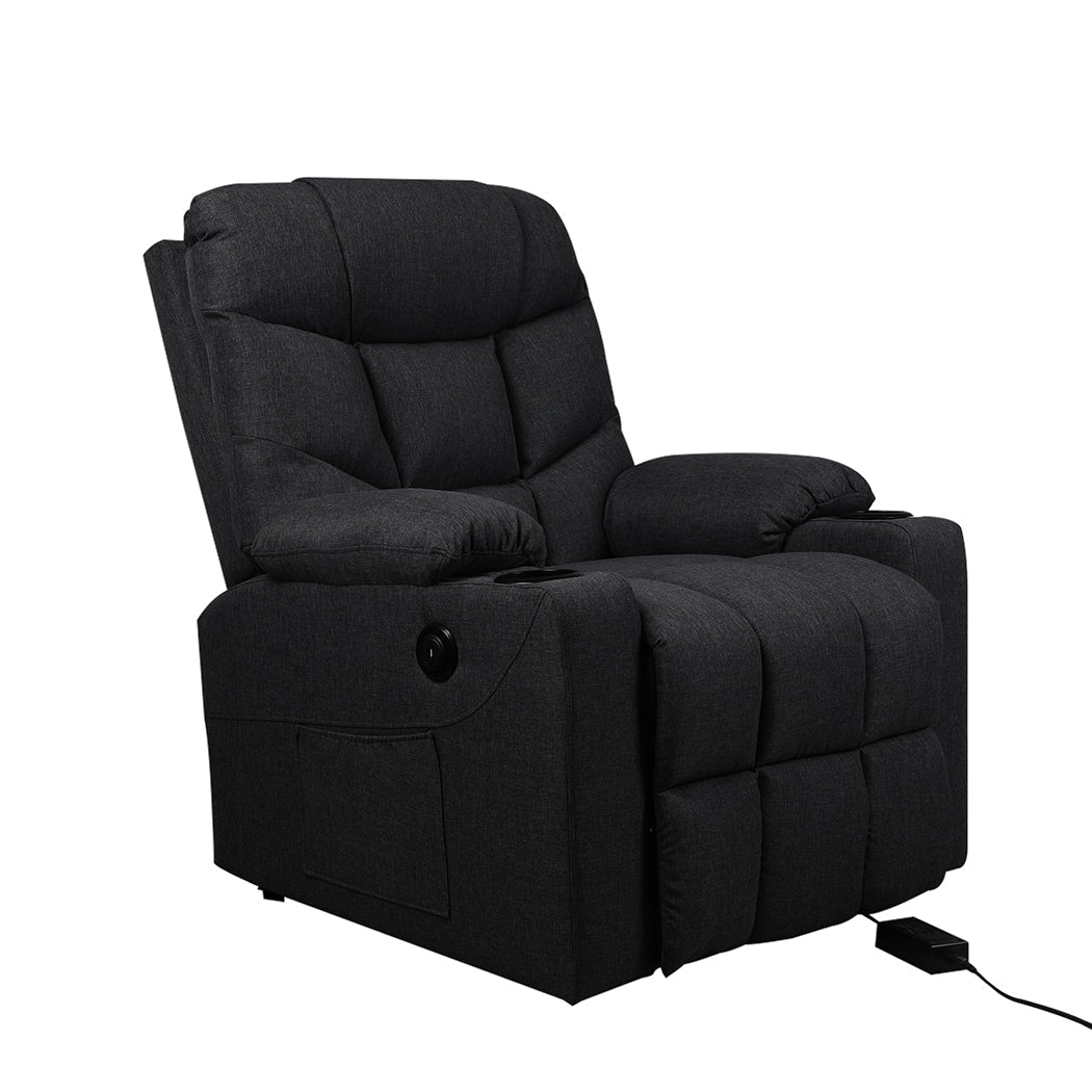 Electric Lift Recliner Chair with USB and Cup Holders - Black - Rivercity House & Home Co. (ABN 18 642 972 209) - Affordable Modern Furniture Australia