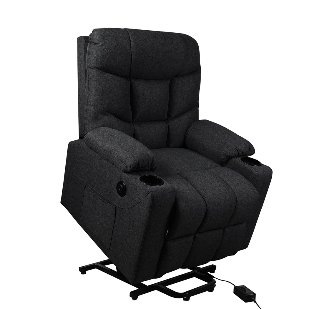 Electric Lift Recliner Chair with USB and Cup Holders - Black - Rivercity House & Home Co. (ABN 18 642 972 209) - Affordable Modern Furniture Australia