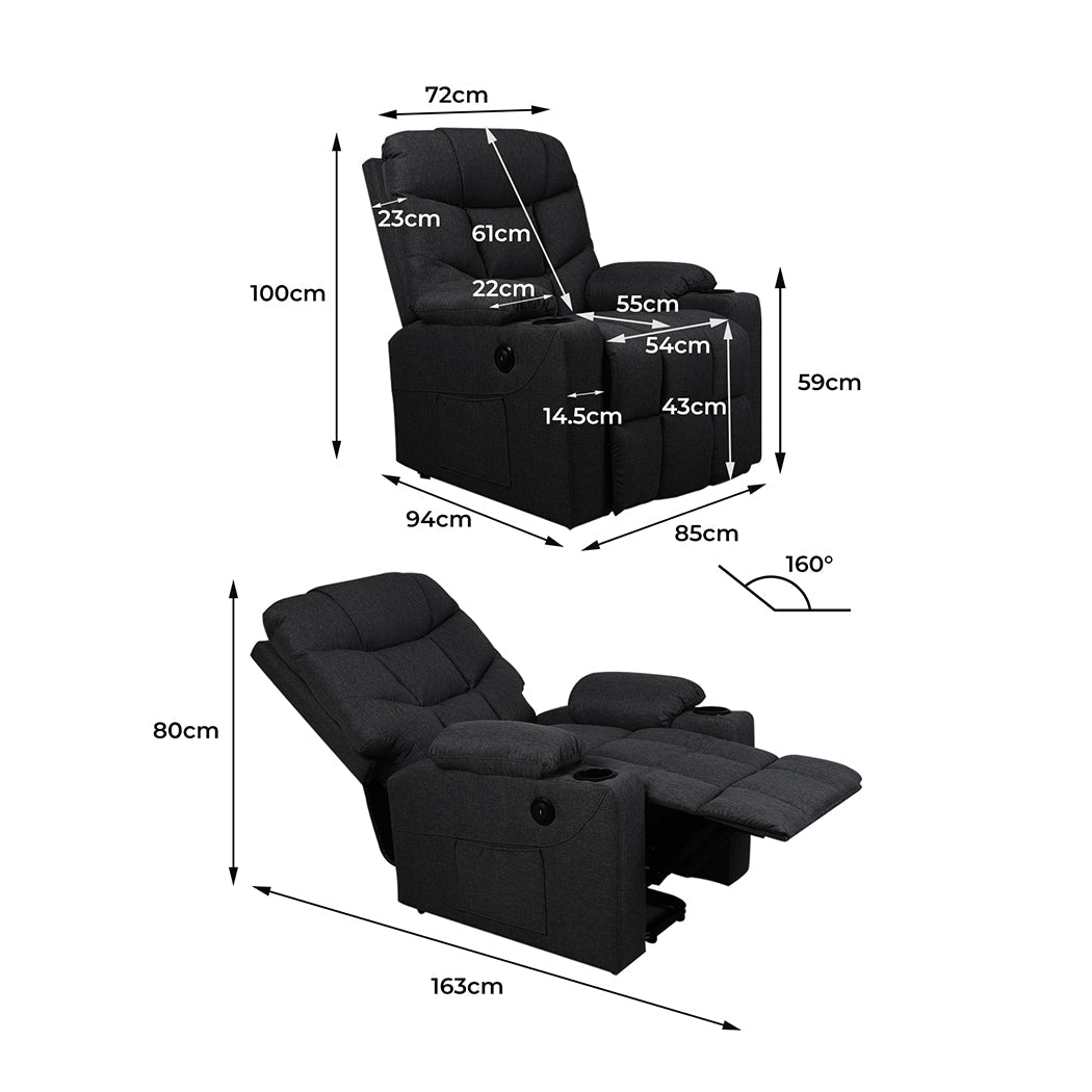 Electric Lift Recliner Chair with USB and Cup Holders - Black - Rivercity House & Home Co. (ABN 18 642 972 209) - Affordable Modern Furniture Australia