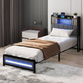Elmore Single LED Bed Frame with Storage Headboard and USB Charging - Grey