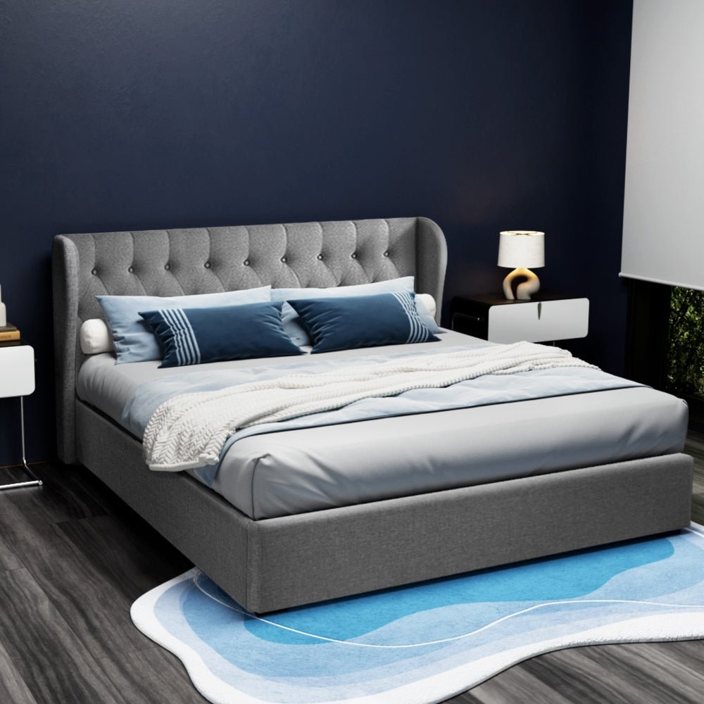 Elouera King Bed Frame With Gas Lift Storage Grey - Rivercity House & Home Co. (ABN 18 642 972 209) - Affordable Modern Furniture Australia