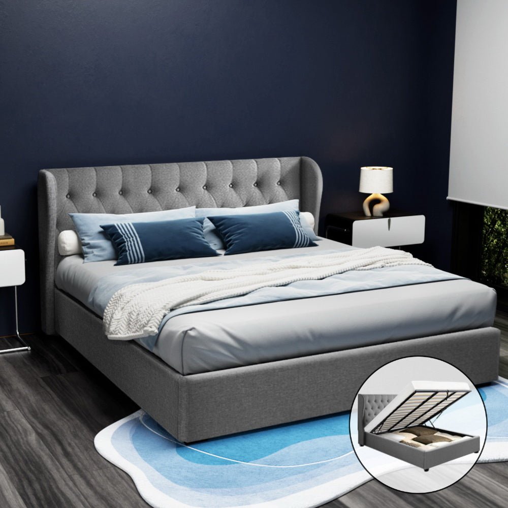 Elouera King Bed Frame With Gas Lift Storage Grey - Rivercity House & Home Co. (ABN 18 642 972 209) - Affordable Modern Furniture Australia