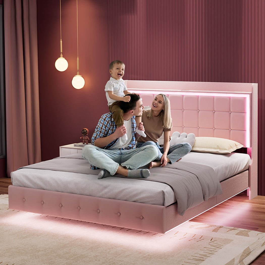 Evangeline King Floating LED Bed – Pink - Rivercity House & Home Co. (ABN 18 642 972 209) - Affordable Modern Furniture Australia