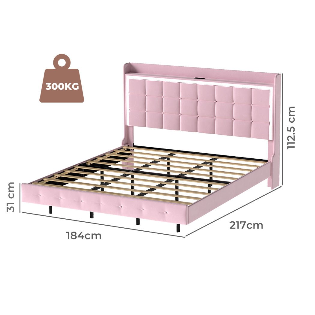 Evangeline King Floating LED Bed – Pink - Rivercity House & Home Co. (ABN 18 642 972 209) - Affordable Modern Furniture Australia